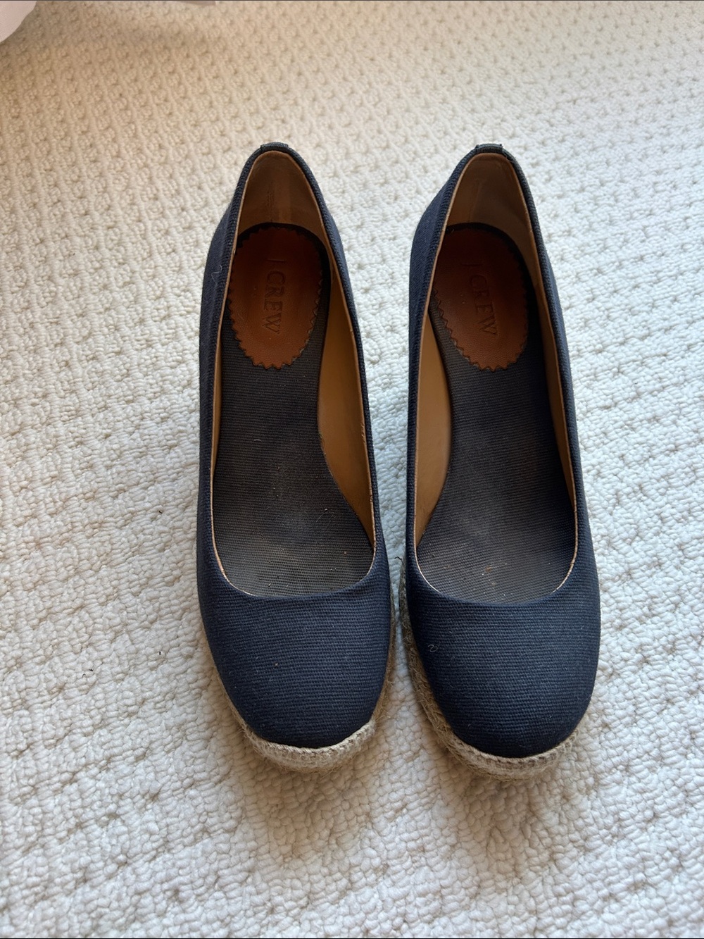 J. Crew Navy Blue Canvas Espadrille Wedge Flats Size 8.5